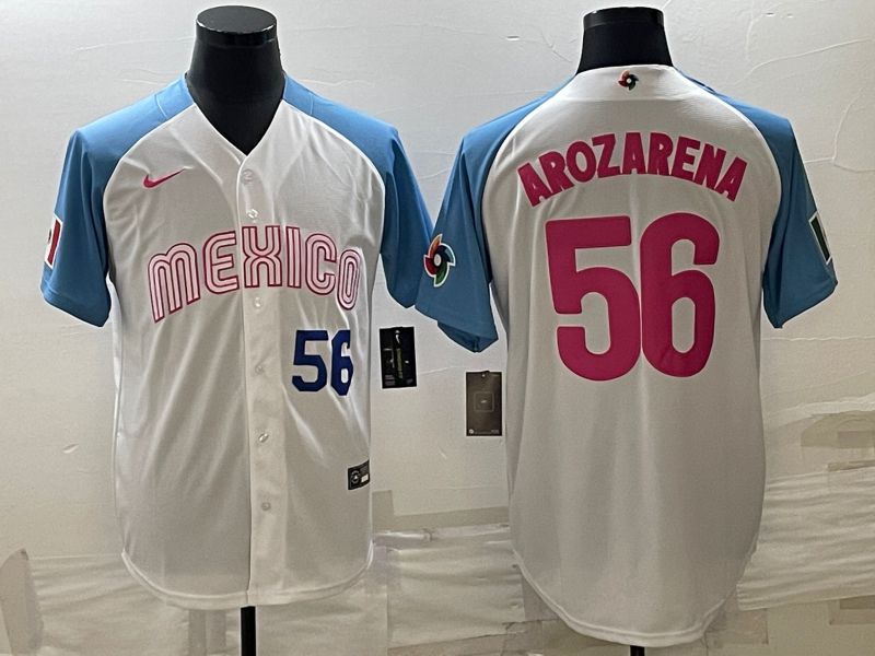 Men 2023 World Cub Mexico #56 Arozarena White blue Nike MLB Jersey8->more jerseys->MLB Jersey